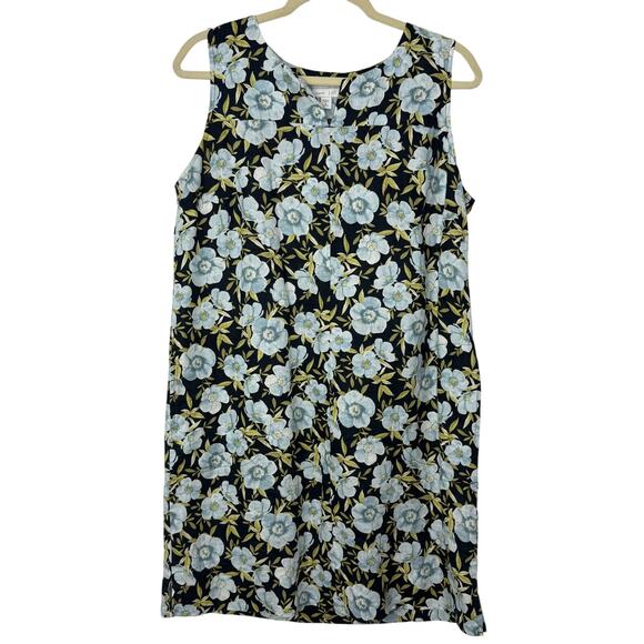 J. Jill Love Linen Floral Sleeveless Shift Dress Black Blue Size Medium Petite - Picture 1 of 7